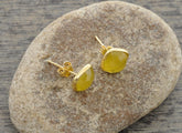 Yellow Chalcedony Faceted 9mm Cushion Micron Gold Plated 925 Sterling Silver Stud Earrings